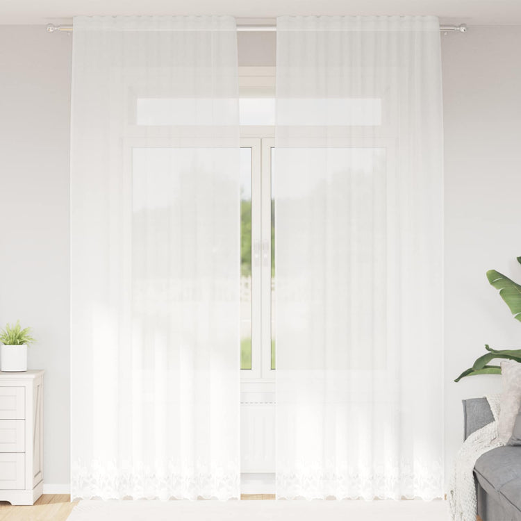 Vidaxx Spitzenvorhang mit Vorhängen Blumen weiß 300 x 150 cm Polyester