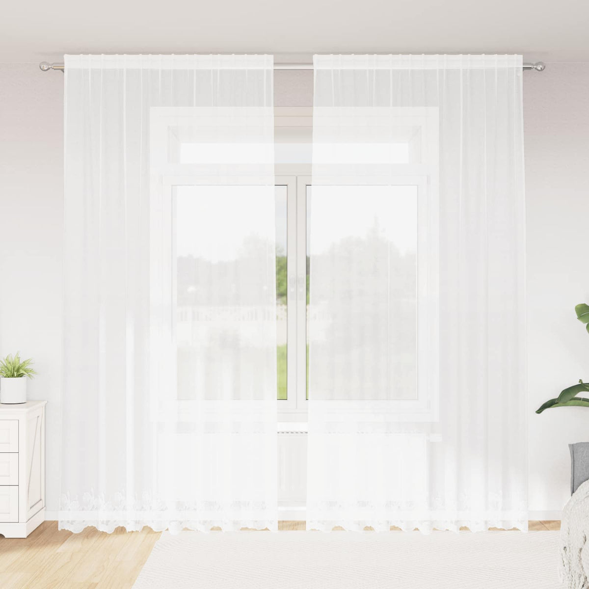 Vidaxx Spitzenvorhang mit Vorhängen Blumen weiß 280 x 200 cm Polyester