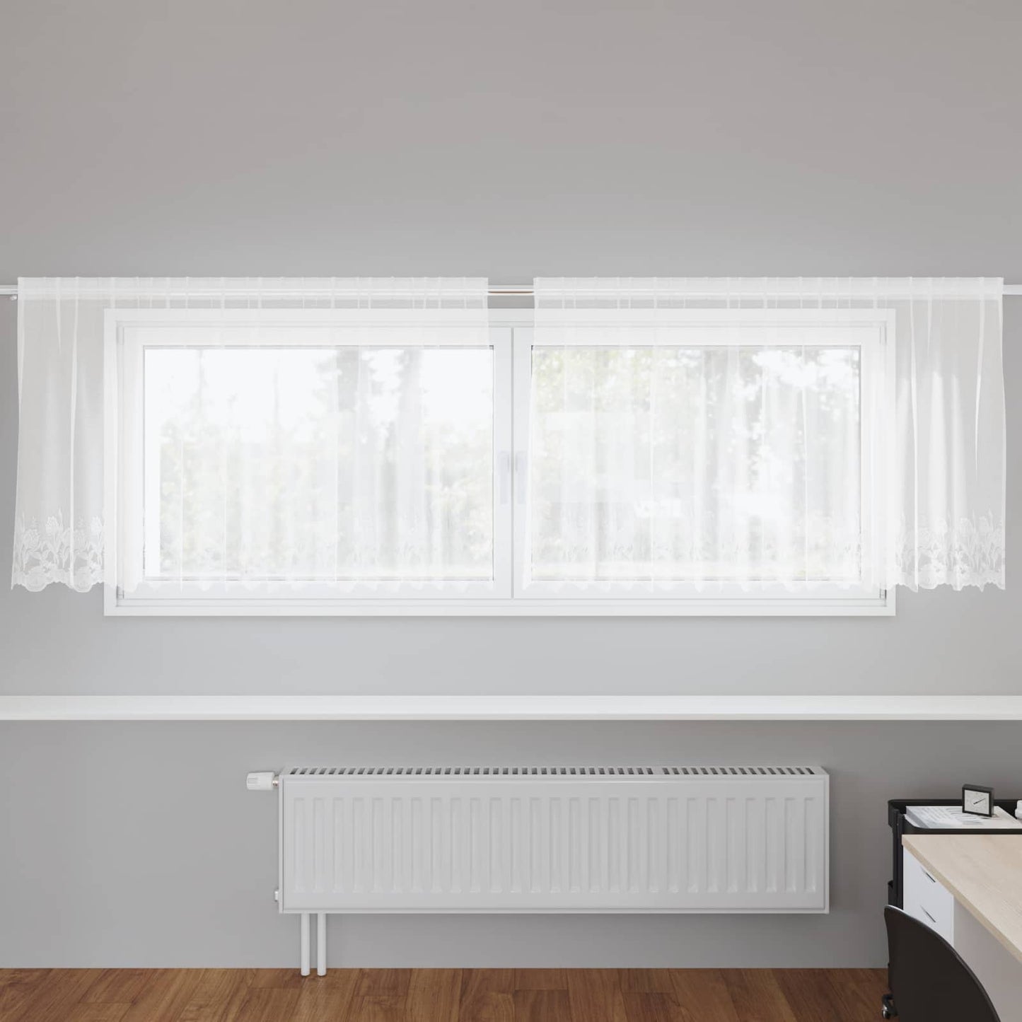 Vidaxx Spitzenvorhang mit Vorhängen Blumen weiß 80 x 300 cm Polyester