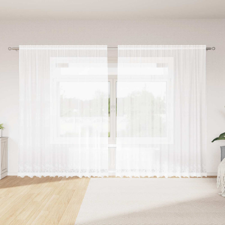 Vidaxx Spitzenvorhang mit Vorhängen Blumen weiß 200 x 300 cm Polyester