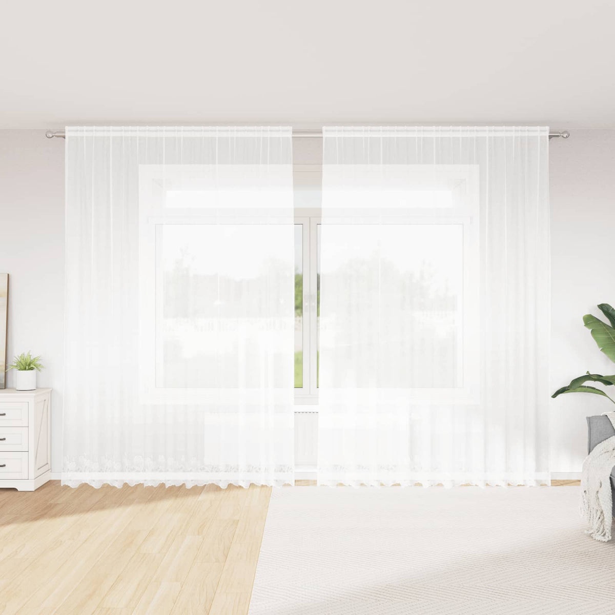 Vidaxx Spitzenvorhang mit Vorhängen Blumen weiß 280 x 300 cm Polyester