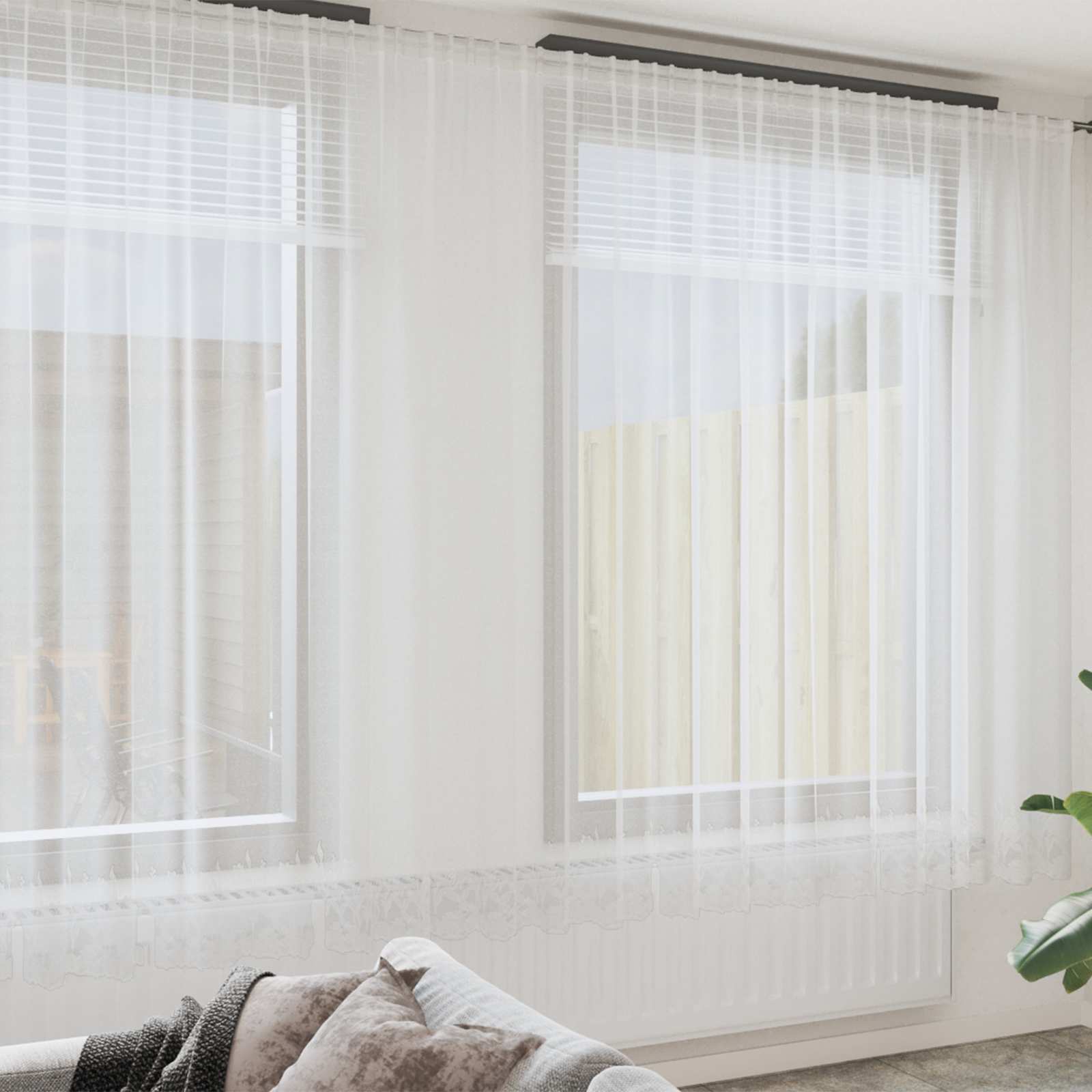 Vidaxx Spitzenvorhang mit Vorhängen Blumen weiß 280 x 600 cm Polyester
