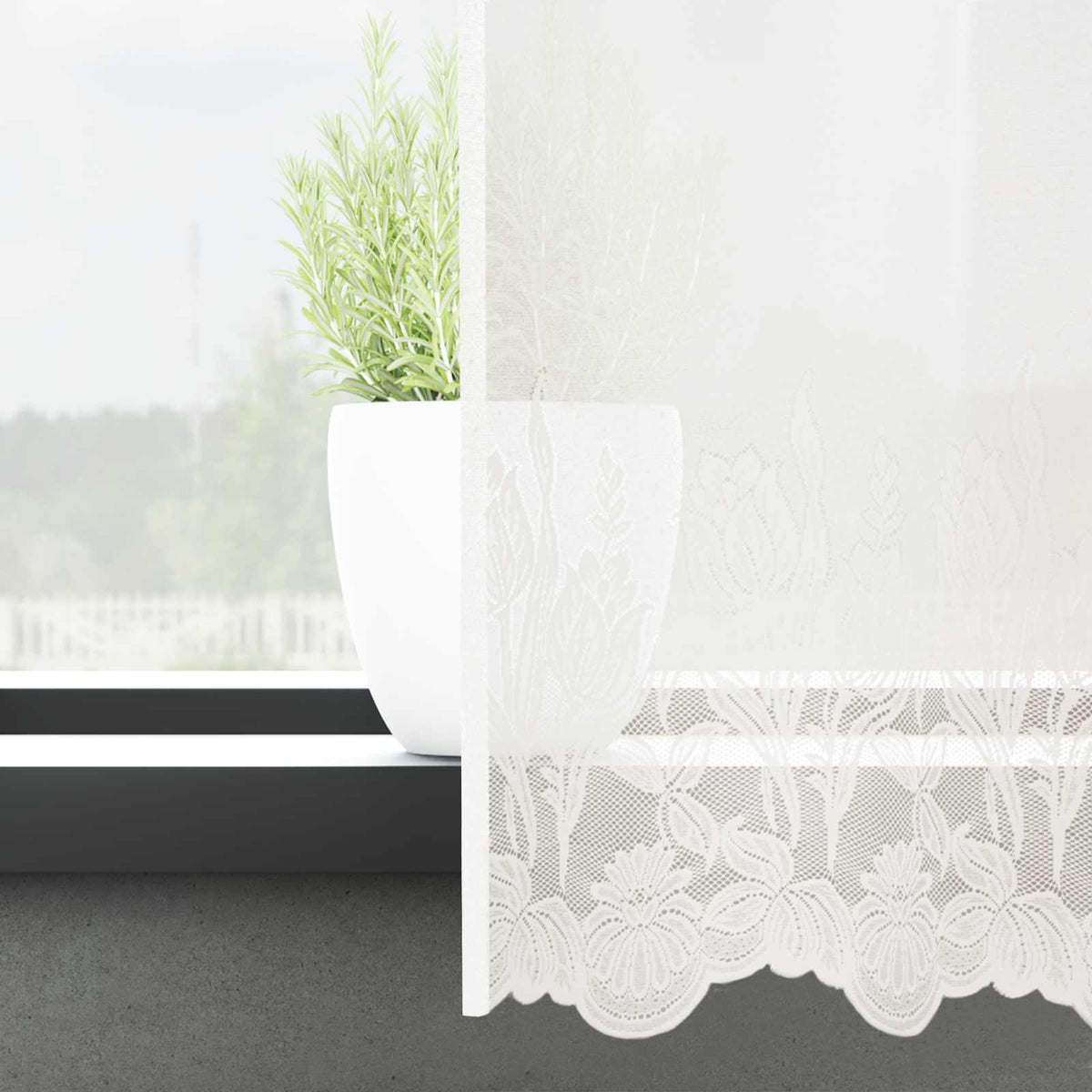 VidaXL Spitzenvorhang mit Vorhängen Blumen weiß 240x900cm Polyester