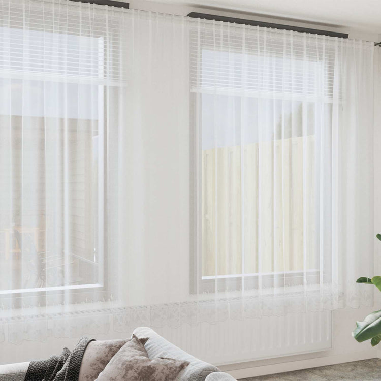 Vidaxx Spitzenvorhang mit Vorhängen Blumen weiß 280 x 900 cm Polyester