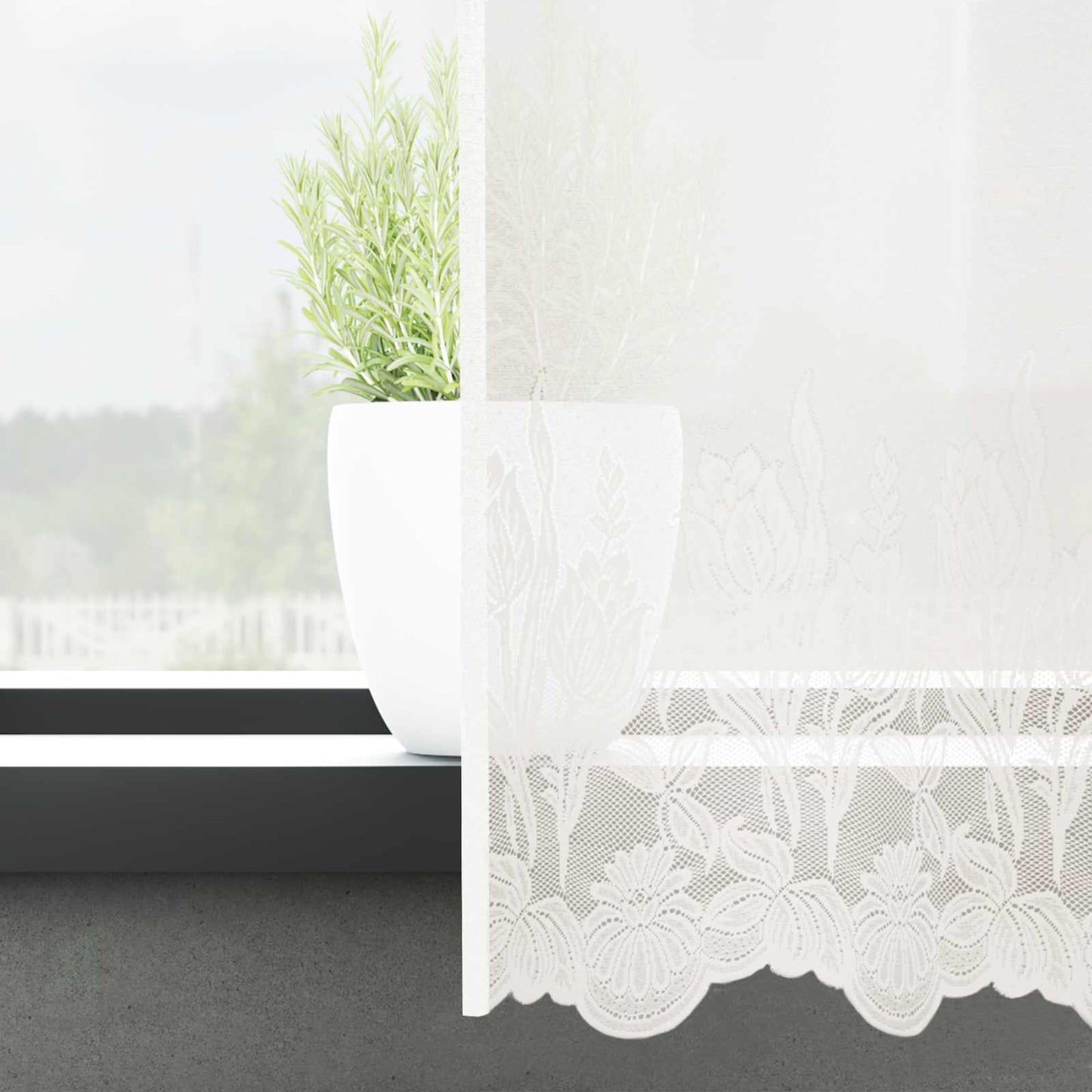 Vidaxx Spitzenvorhang mit Vorhängen Blumen weiß 240 x 1200 cm Polyester