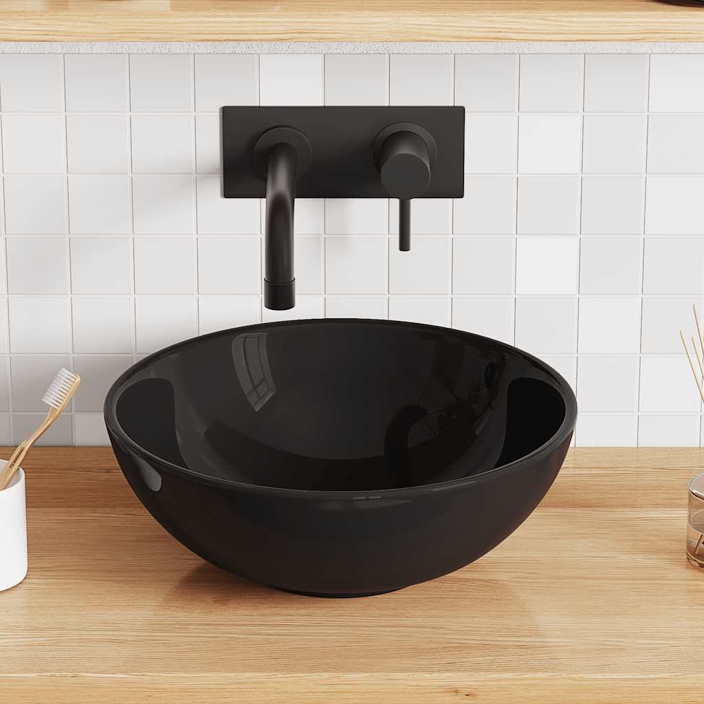 Vidaxx Waschbecken ø28x10 cm Keramik glänzend schwarz