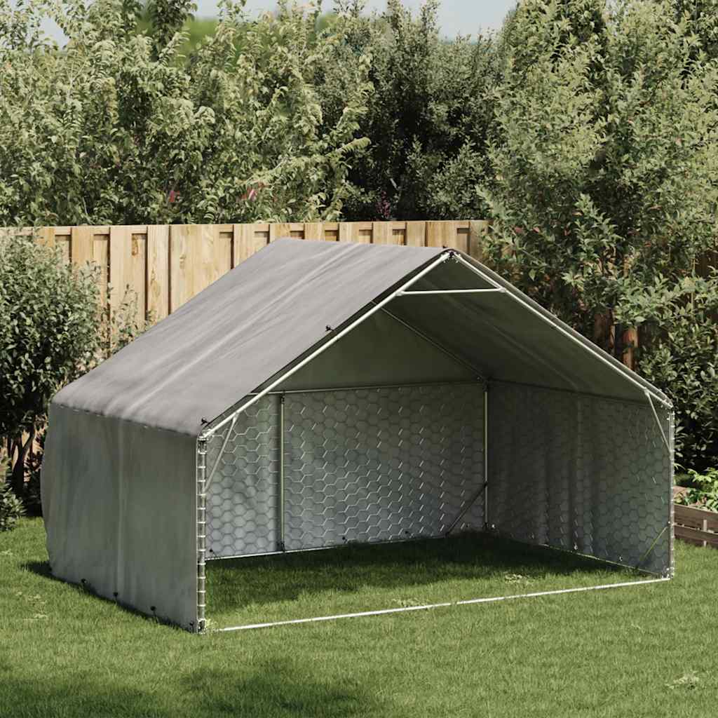 Vidaxxl Outdoor-Hundehütte mit Abdeckung 3x2x1,9 m aus verzinktem Stahl