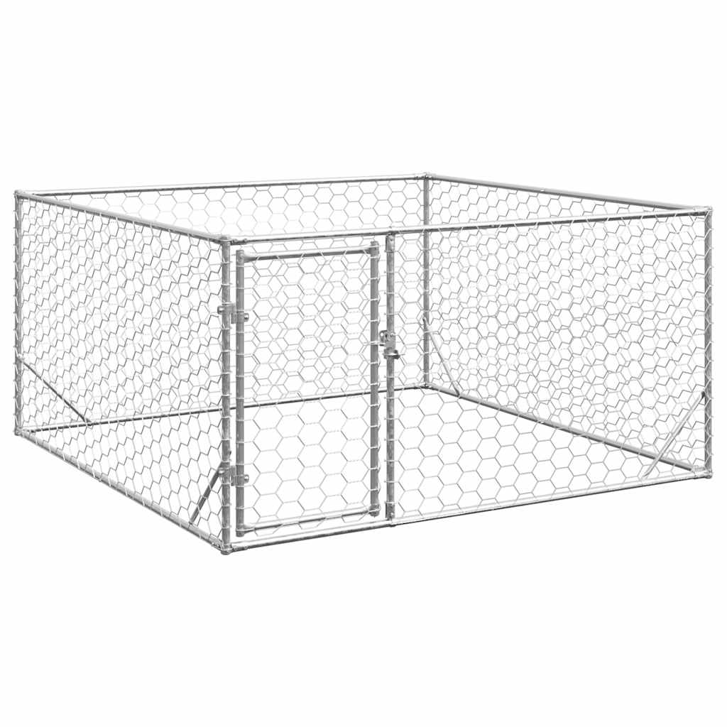 Vidaxxl Outdoor-Hundehütte mit Tür 2x2x1 m aus verzinktem Stahl