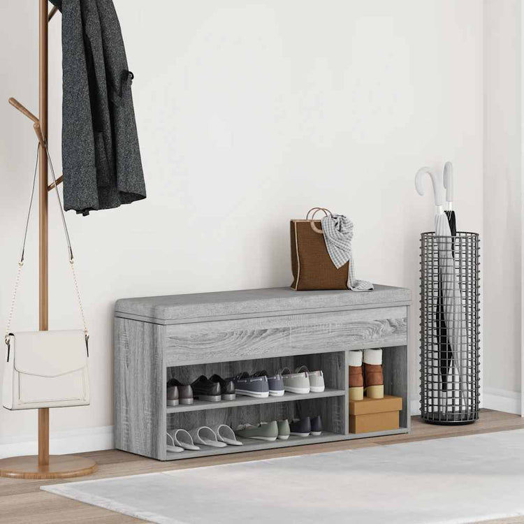 Vidaxx Schuhbank 102 x 30,5 x 45 cm, Holzwerkstoff, Farbe Sonoma-Eiche, Grau