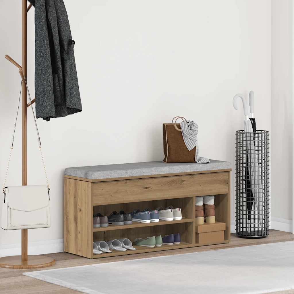 VidaXL Schuhbank 102 x 30,5 x 45 cm, handgefertigtes Holz, handwerkliche Eichenfarbe