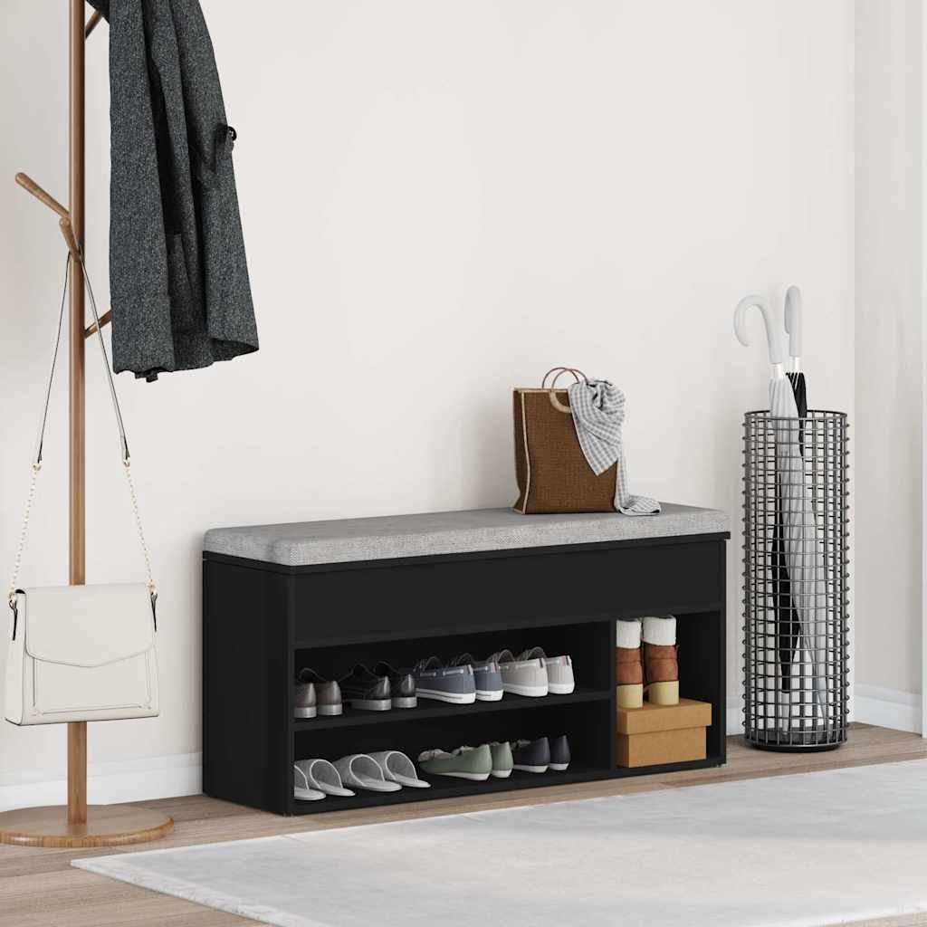 VidaXL Schuhbank 102x30,5x45 cm lackiertes Holz schwarz