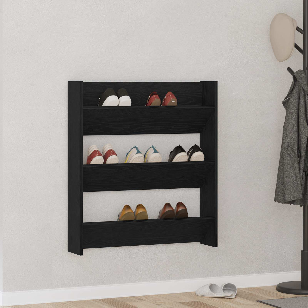 VidaXL Schuhschrank mit Regal Eiche schwarz 80 x 18 x 90 cm Holzwerkstoff