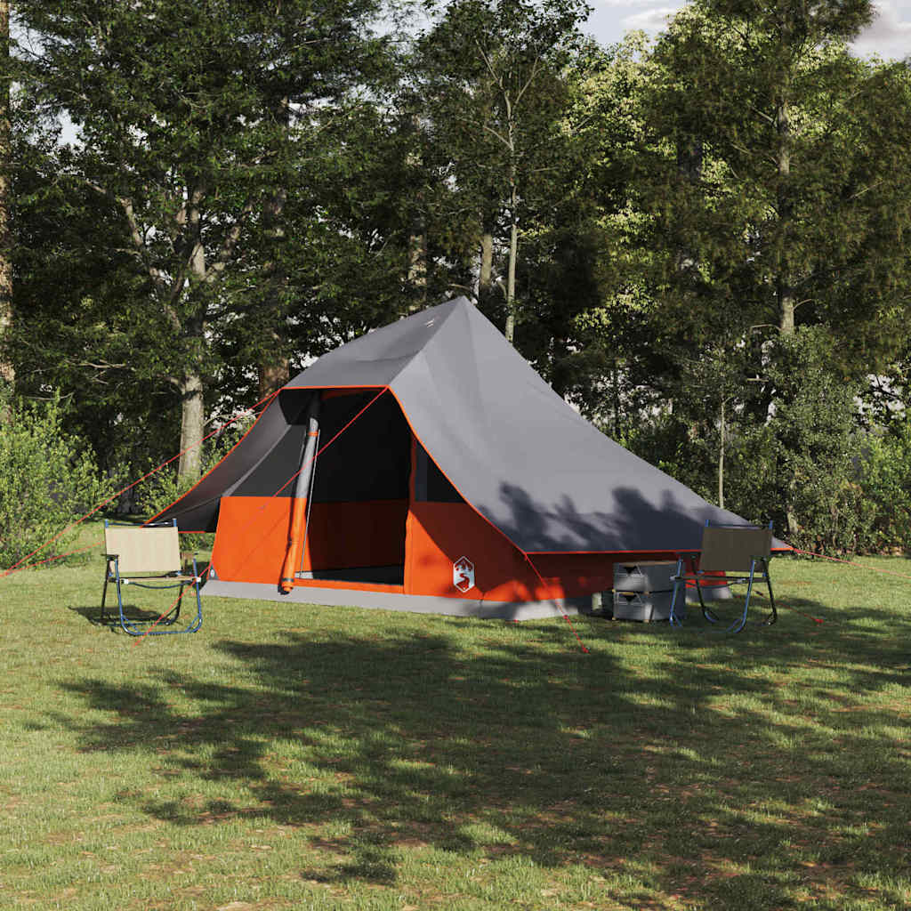 Vidaxx Tipi-Zelt mit Dach grau und orange 364 x 281 x 257 cm Taft