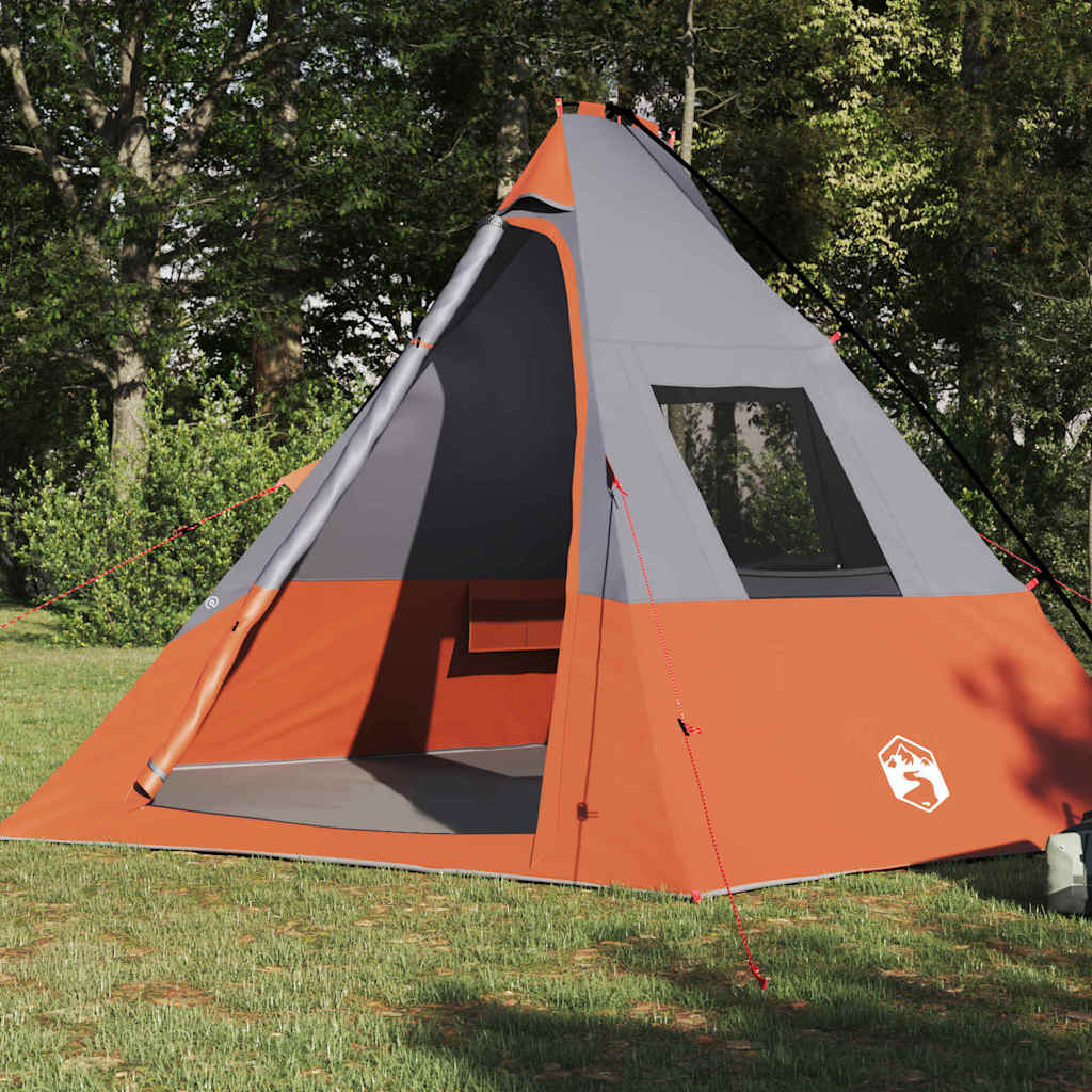Vidaxx Tipi-Zelt mit Dach grau und orange 383 x 338 x 217 cm Taft
