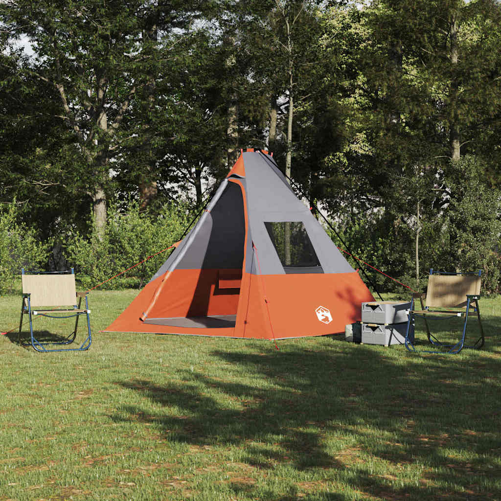 Vidaxx Tipi-Zelt mit Dach grau und orange 383 x 338 x 217 cm Taft