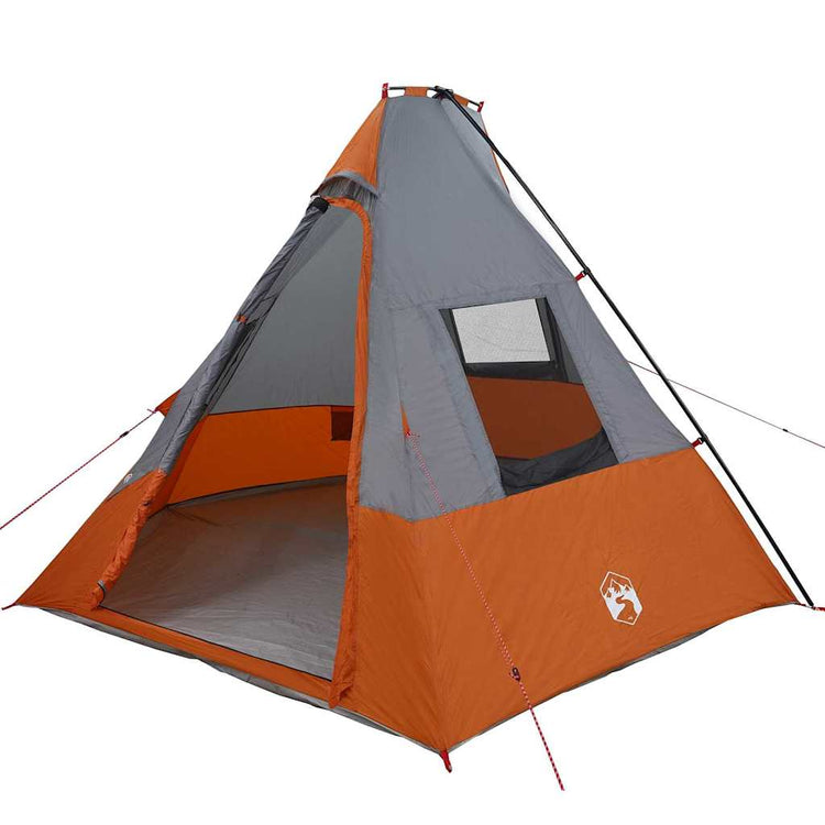 Vidaxx Tipi-Zelt mit Dach grau und orange 383 x 338 x 217 cm Taft