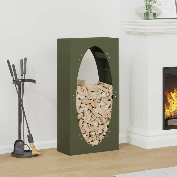 Vidaxx Kaminholzregal 50x23x100 cm kaltgewalzter Stahl olivgrün