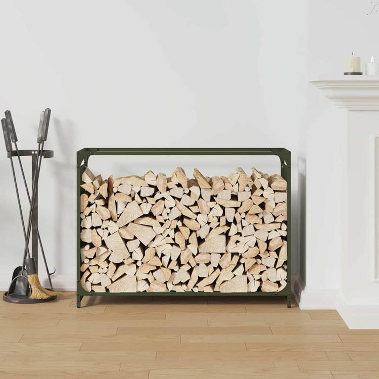 Vidaxx Kaminholzregal 90x28x65 cm kaltgewalzter Stahl olivgrün