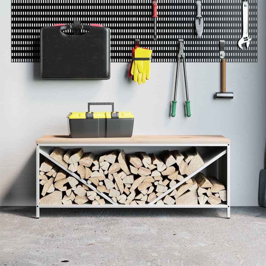 VidaXL Kaminholzregal mit Holzplatte 100,5x35,5x40 cm weiß