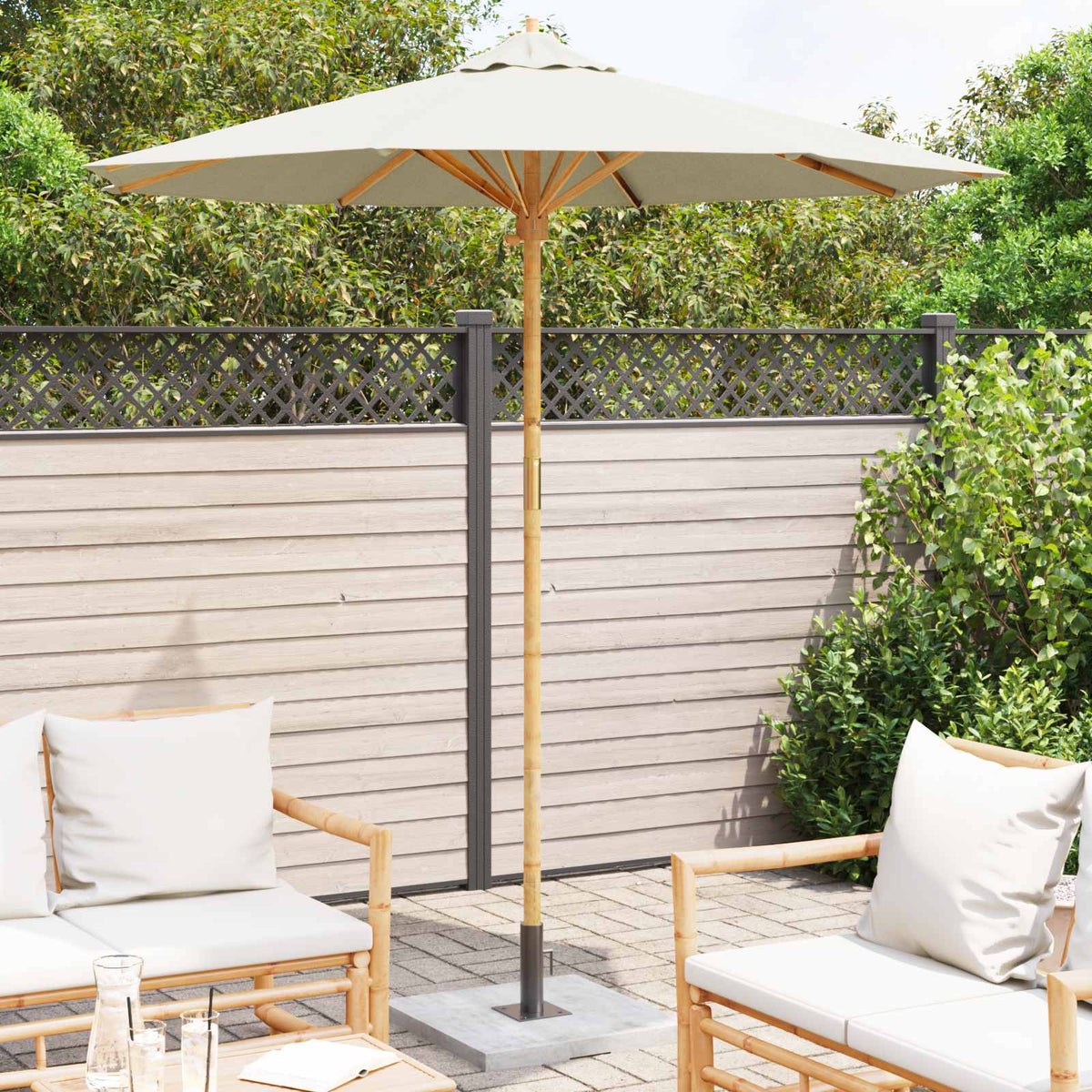 VidaXL Gartenschirm cremeweiß ø 270 x 260 cm Bambus