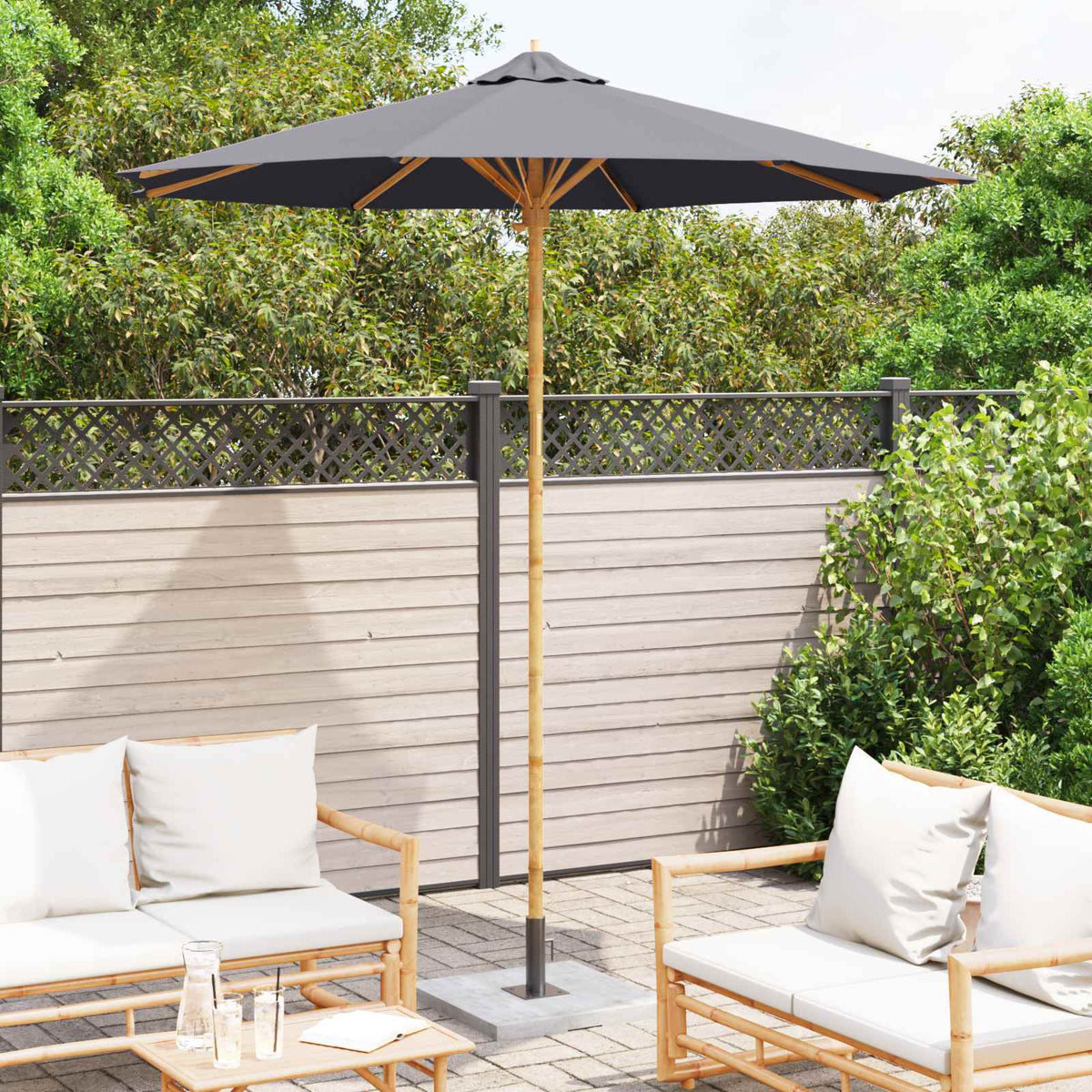 Vidaxxl Gartenschirm dunkelgrau ø 270 x 260 cm Bambus