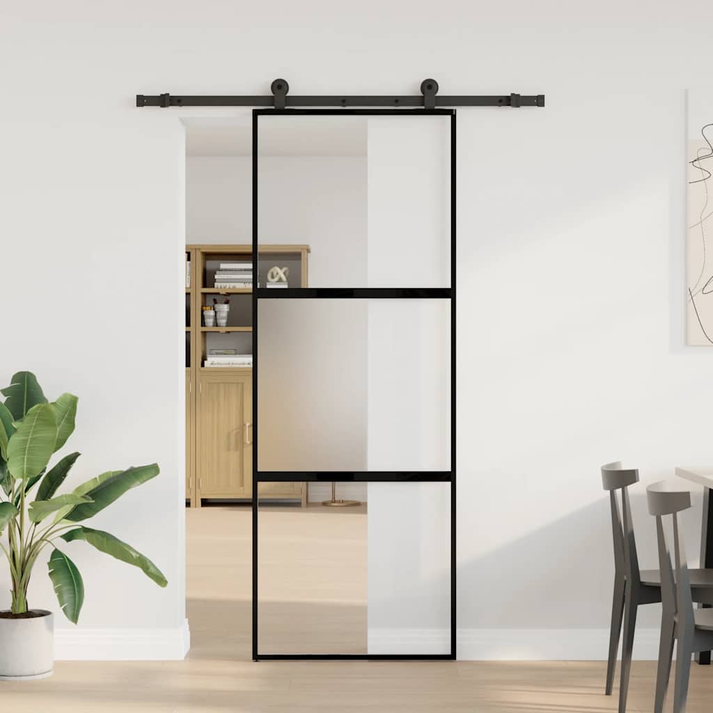 VidaXL-Schiebetür mit Beschlägen 76x205 cm aus gehärtetem Glas und Aluminium