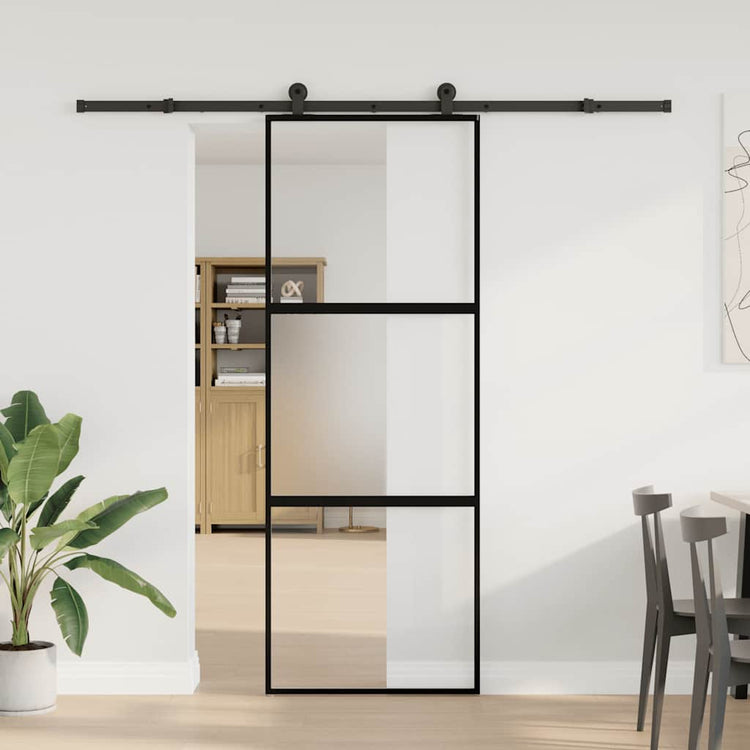 VidaXL-Schiebetür mit Beschlägen 76x205 cm aus gehärtetem Glas und Aluminium