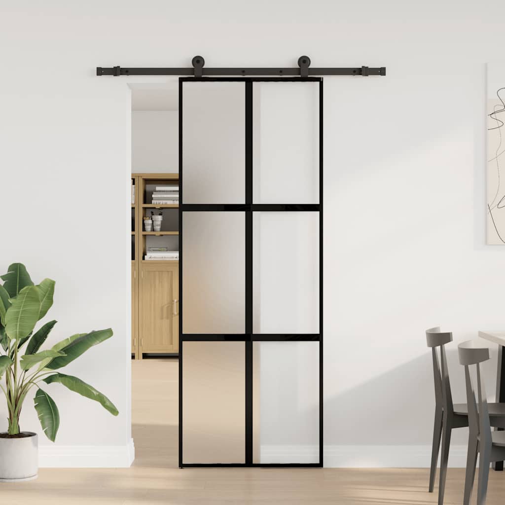 VidaXL-Schiebetür mit Beschlägen 76x205 cm aus gehärtetem Glas und Aluminium