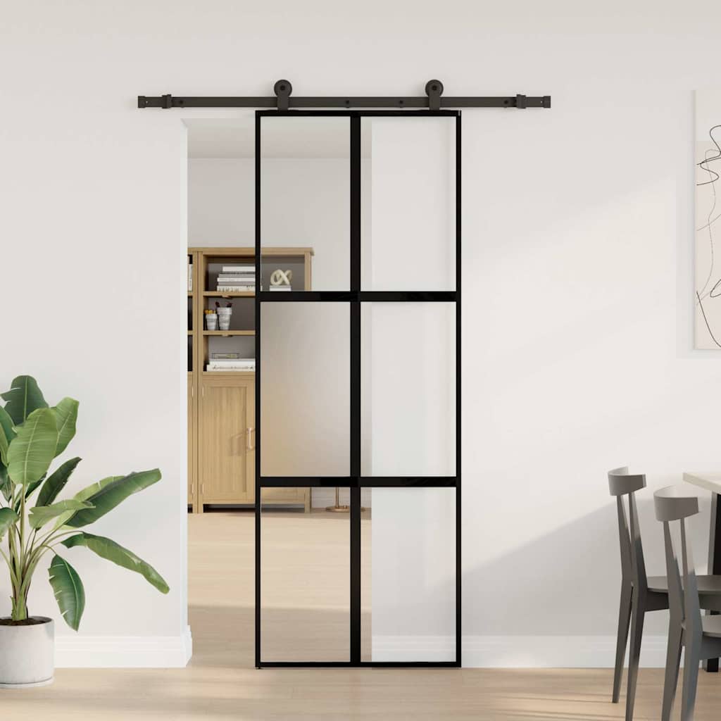 VidaXL-Schiebetür mit Beschlägen 76x205 cm aus gehärtetem Glas und Aluminium