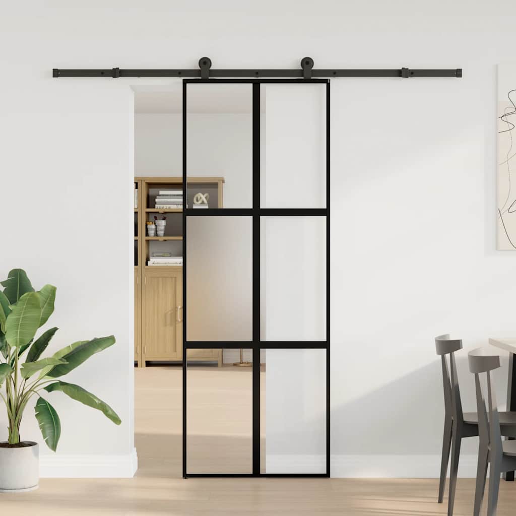 VidaXL-Schiebetür mit Beschlägen 76x205 cm aus gehärtetem Glas und Aluminium