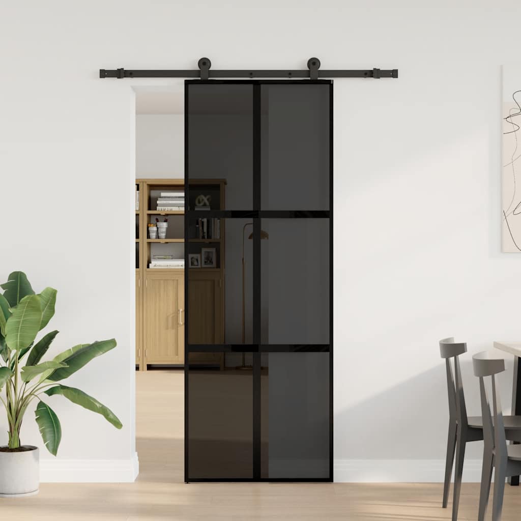 VidaXL-Schiebetür mit Beschlägen 76x205 cm aus gehärtetem Glas und Aluminium
