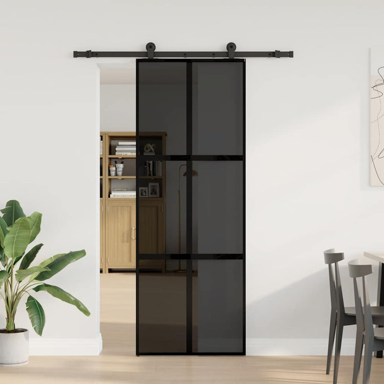 VidaXL-Schiebetür mit Beschlägen 76x205 cm aus gehärtetem Glas und Aluminium