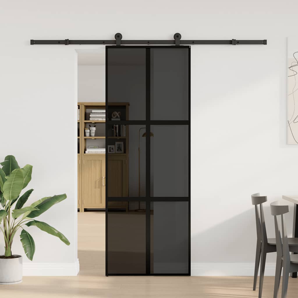 VidaXL-Schiebetür mit Beschlägen 76x205 cm aus gehärtetem Glas und Aluminium