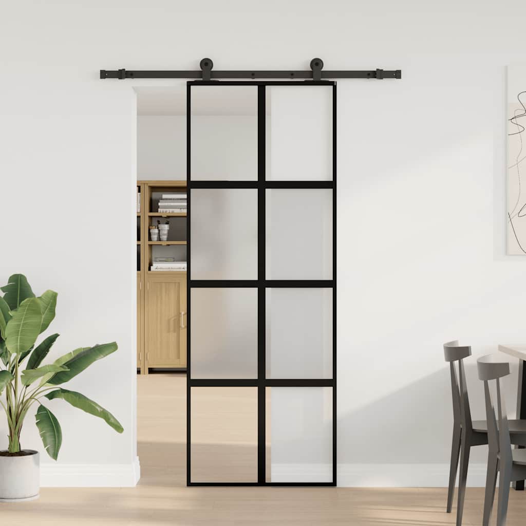 VidaXL-Schiebetür mit Beschlägen 76x205 cm aus gehärtetem Glas und Aluminium