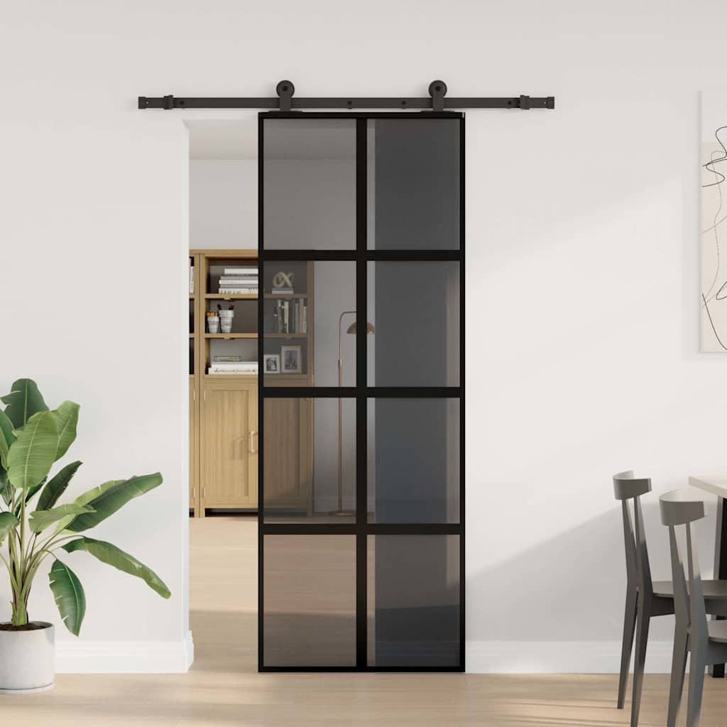 VidaXL-Schiebetür mit Beschlägen 76x205 cm aus gehärtetem Glas und Aluminium