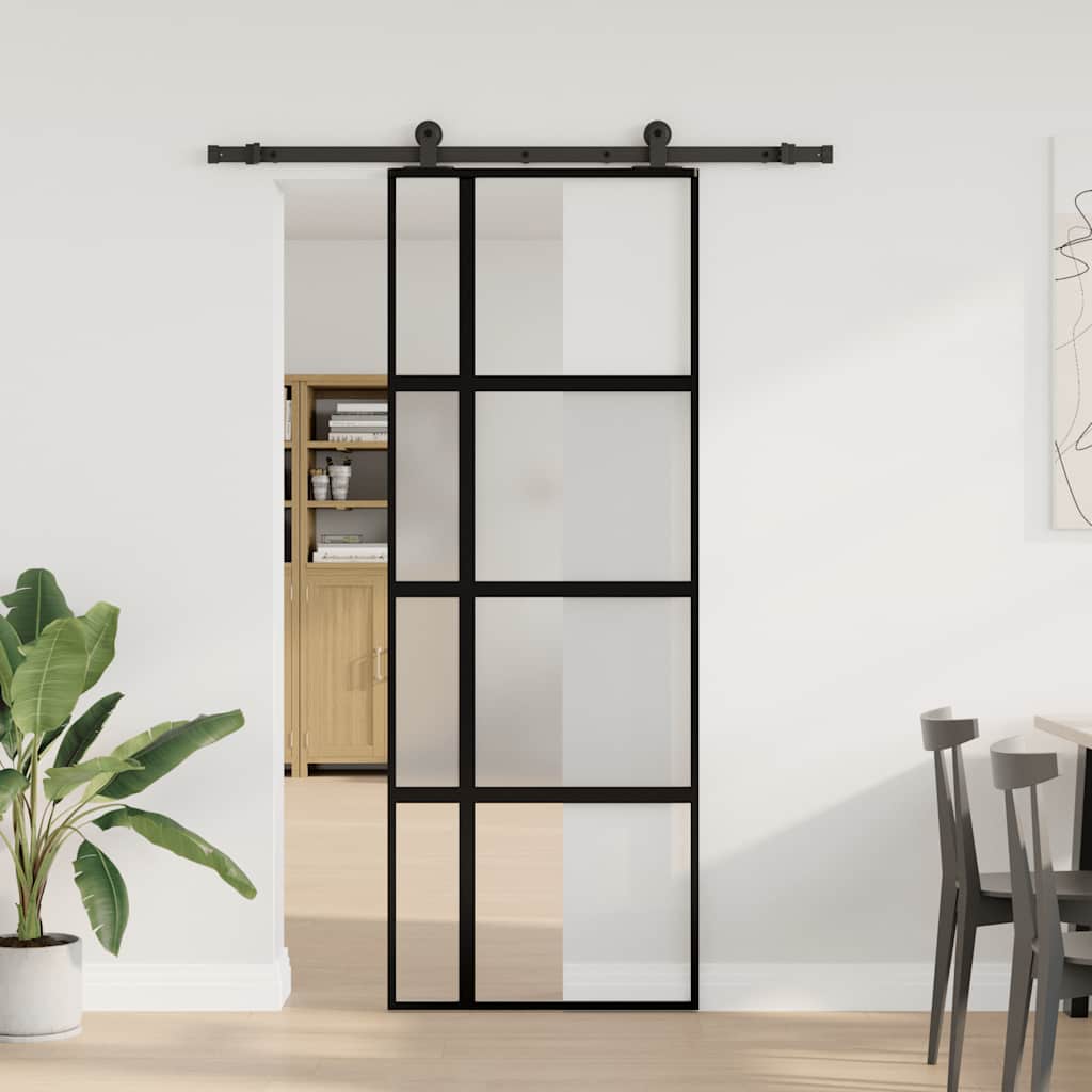 VidaXL-Schiebetür mit Beschlägen 76x205 cm aus gehärtetem Glas und Aluminium