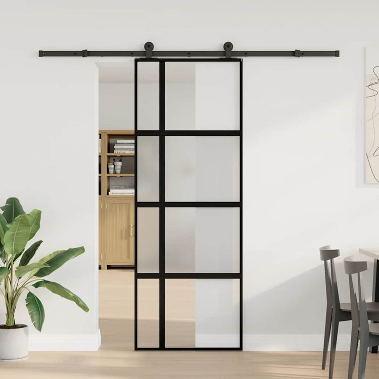 VidaXL-Schiebetür mit Beschlägen 76x205 cm aus gehärtetem Glas und Aluminium