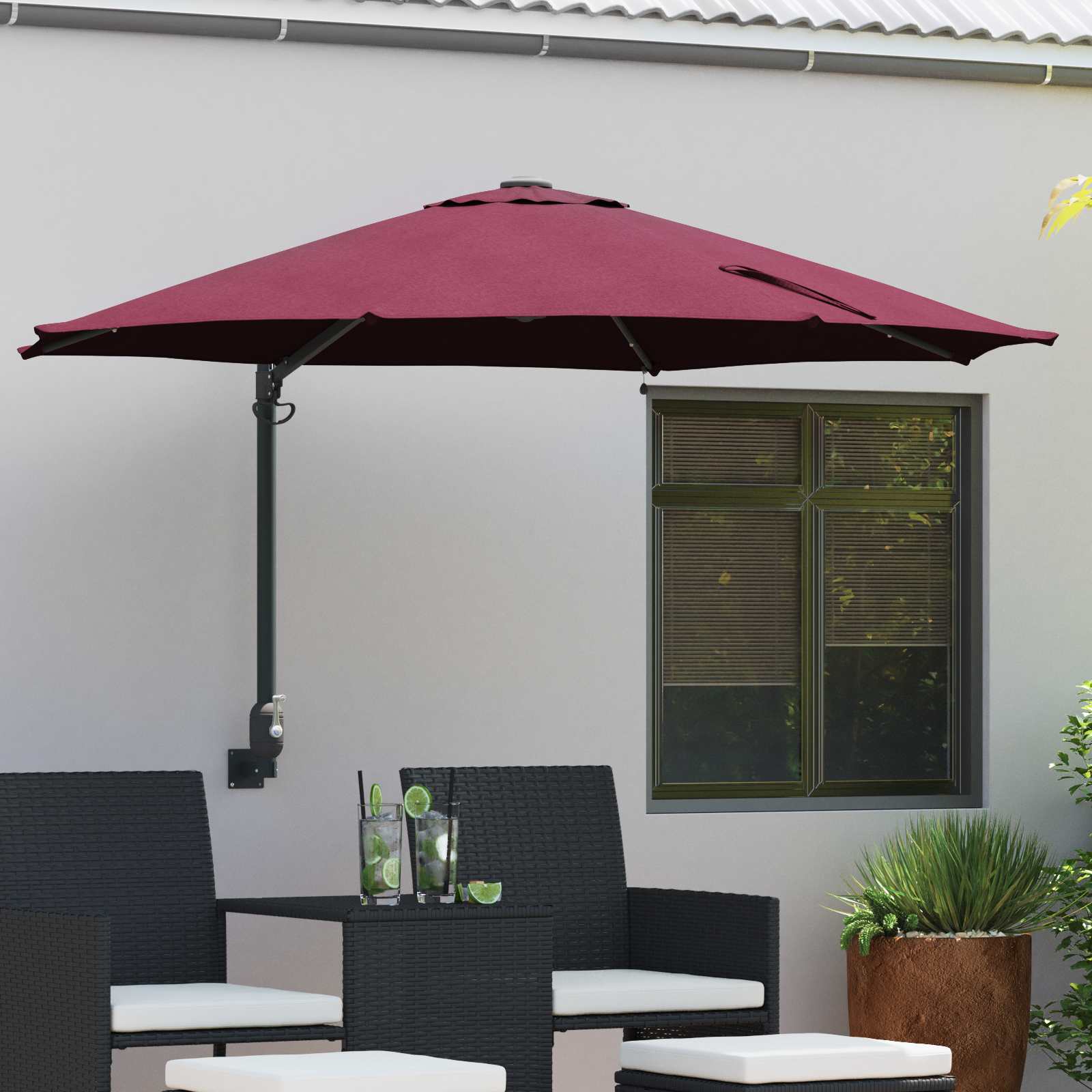 Vidaxxl Gartensonnenschirm Bordeauxrot 248 x 248 x 148 cm Polyester und Stahl