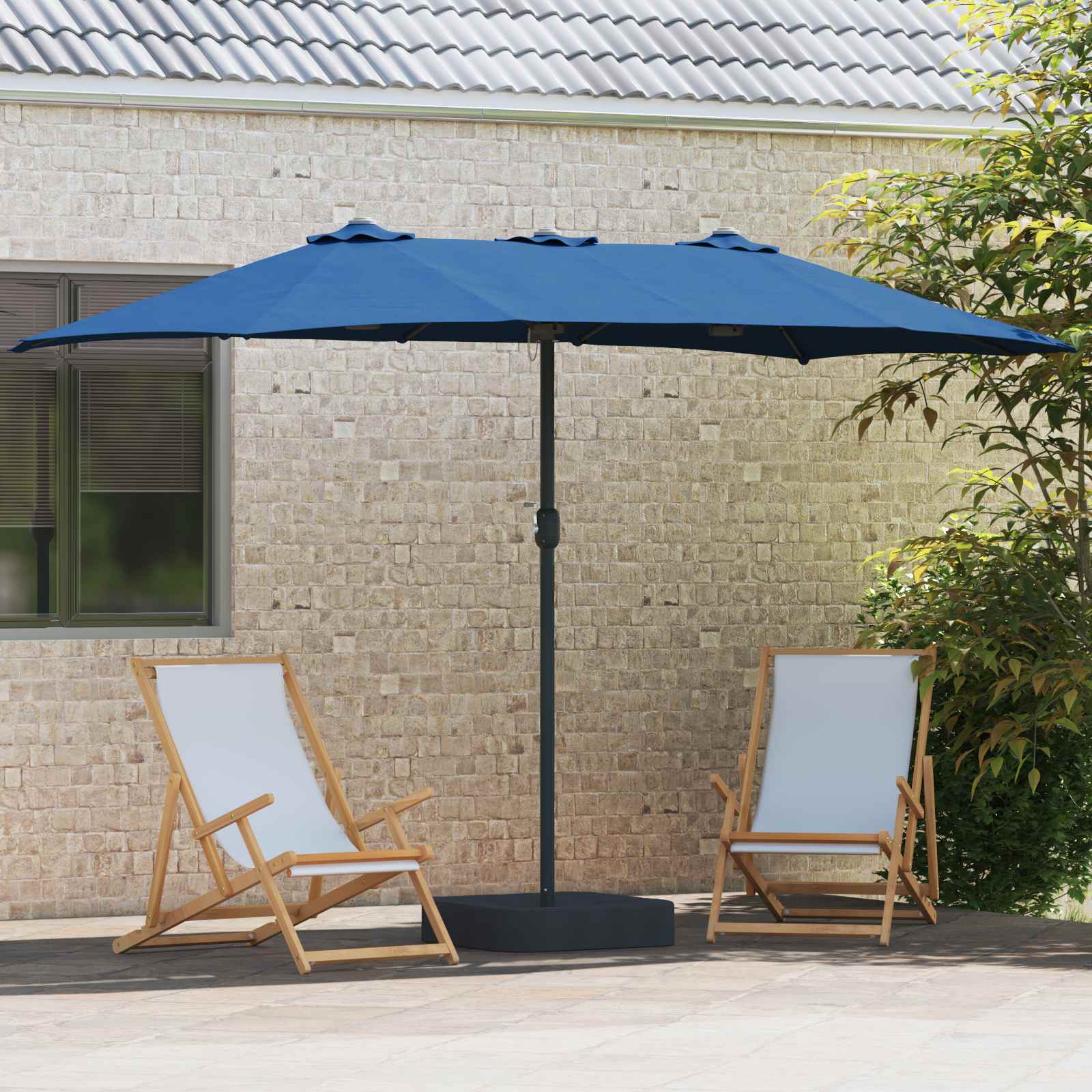 Vidaxxl Gartensonnenschirm Azurblau 385 x 209 x 244 cm Polyester