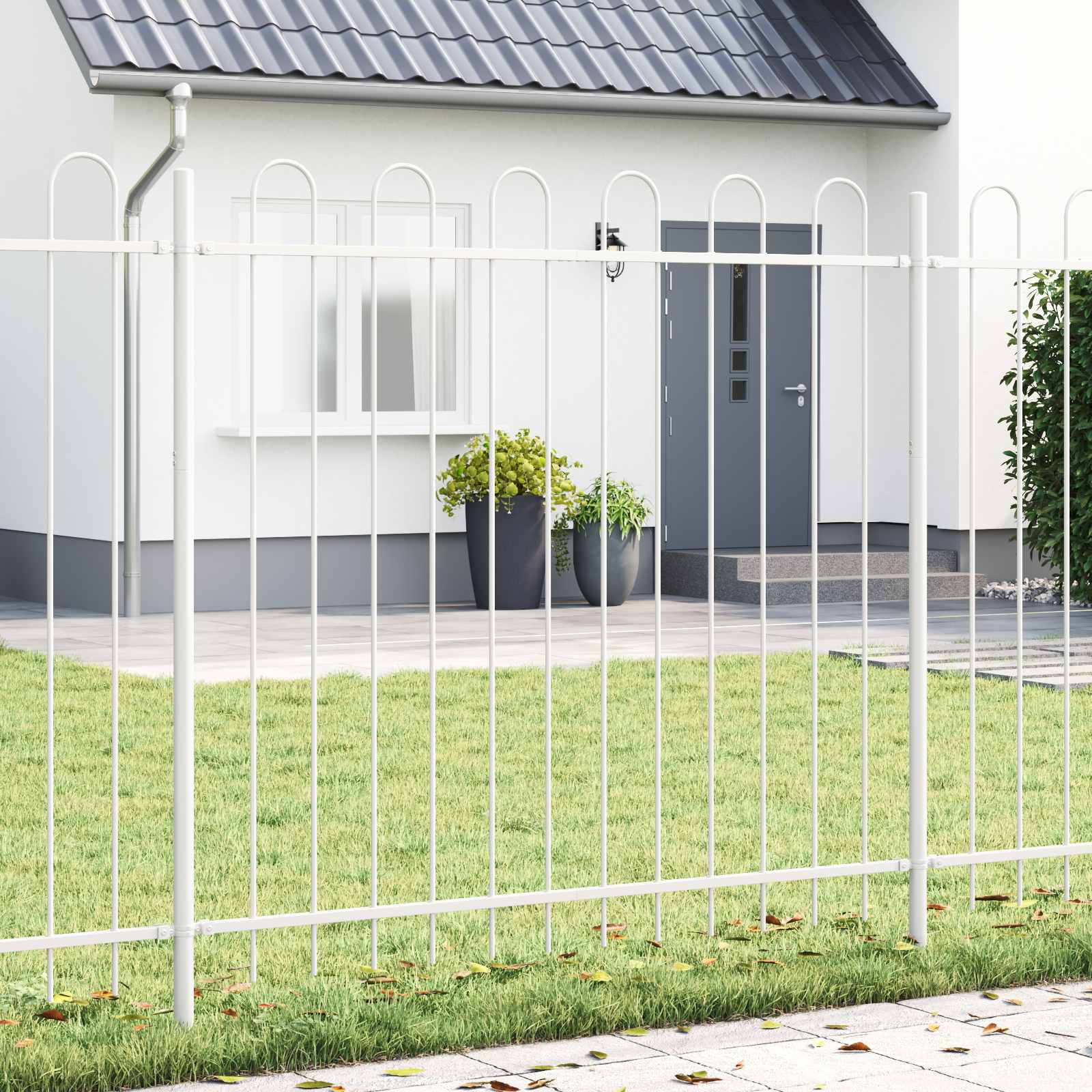 Vidaxl Gartenzaun 2 Stück weiß 3,4 x 1,2 m pulverbeschichteter Stahl