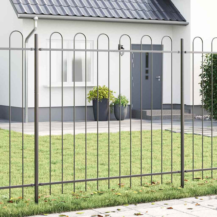 Vidaxl Gartenzaun 3 Stück grau 5,1 x 1,5 m pulverbeschichteter Stahl