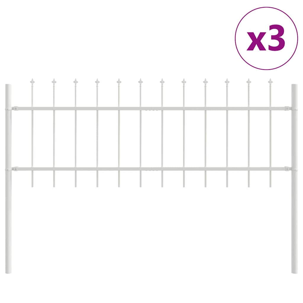 Vidaxl Gartenzaun 3 Stück weiß 5,1 x 0,6 m pulverbeschichteter Stahl