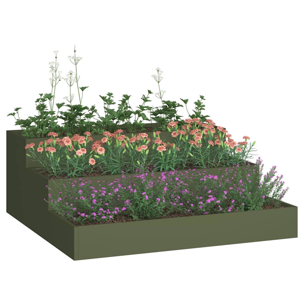 Vidaxl Gartenblumentopf olivgrün 90 x 90 x 35 cm kaltgewalzter Stahl
