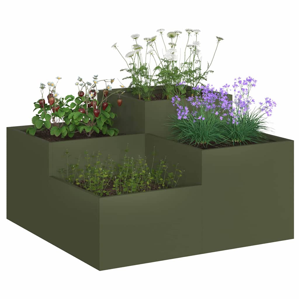 Vidaxxl Gartenblumentopf olivgrün 100 x 100 x 48 cm Stahl