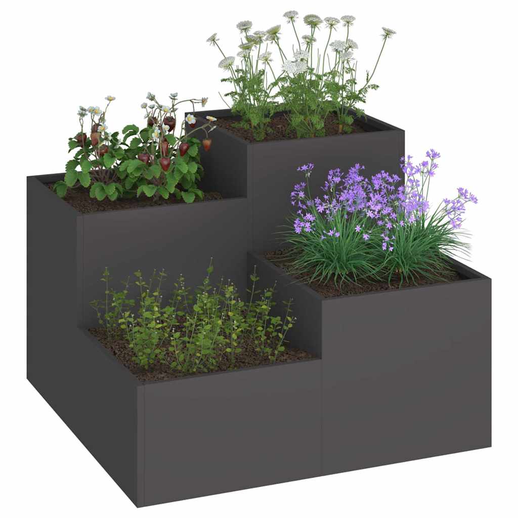 VidaXL Gartenblumentopf Schwarz 80 x 80 x 60 cm Stahl