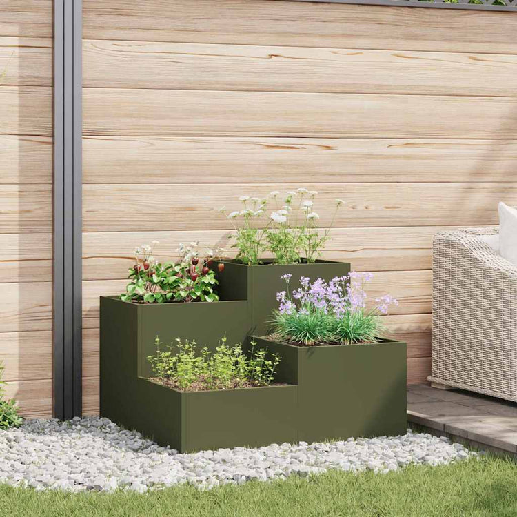 Vidaxxl Gartenblumentopf olivgrün 80 x 80 x 60 cm Stahl
