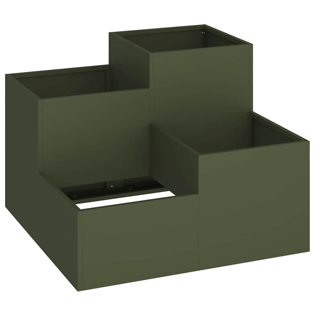 Vidaxxl Gartenblumentopf olivgrün 80 x 80 x 60 cm Stahl