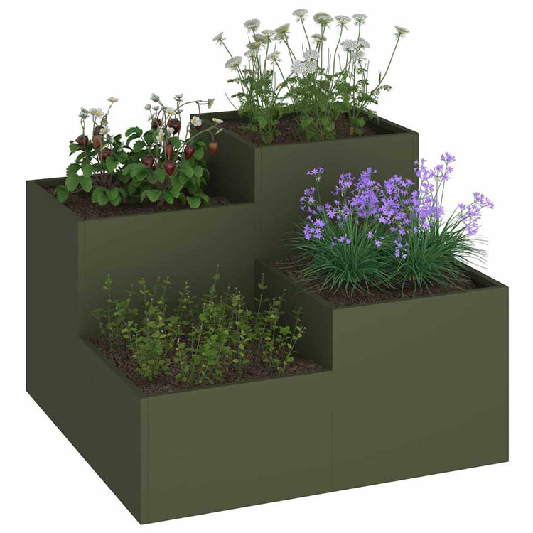 Vidaxxl Gartenblumentopf olivgrün 80 x 80 x 60 cm Stahl