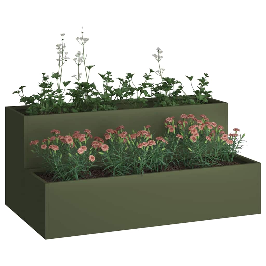 Vidaxxl Gartenblumentopf olivgrün 100 x 60 x 45 cm kaltgewalzter Stahl