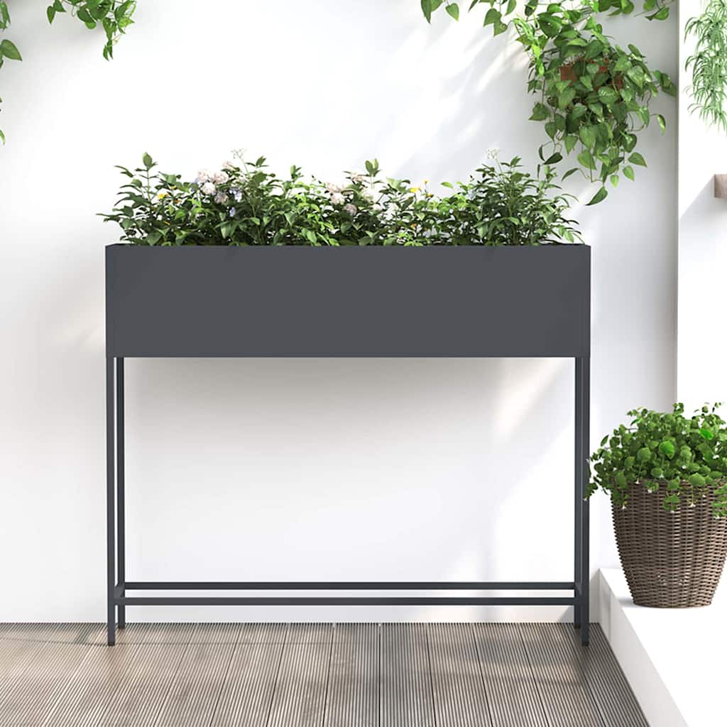 Vidaxl erhöhter Gartenpflanzer Anthrazit 100 x 26 x 82 cm Stahl